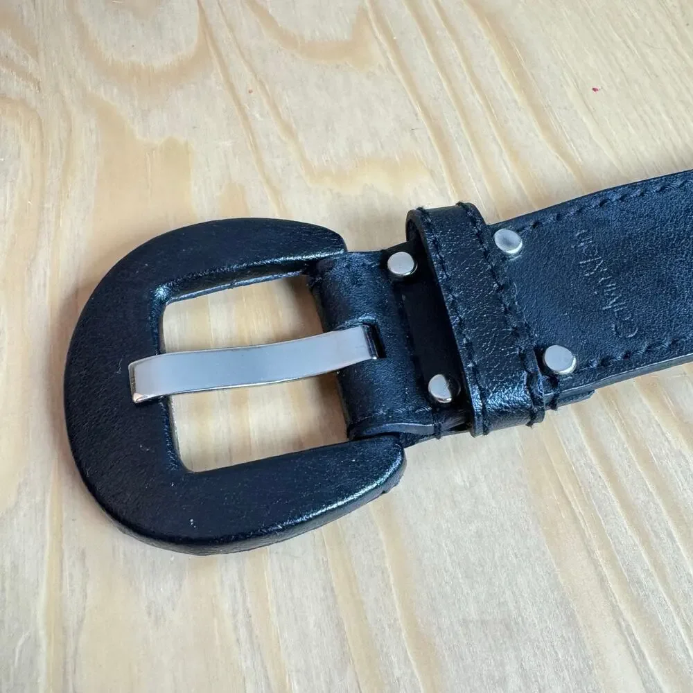 Calvin Klein women’s Belt Black Leather Stretch Studded Silver 90s M/L
